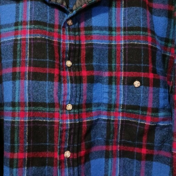 Pendleton Plaid Button Down Wool Trail Shirt Elbow Patches XL - Picture 2 of 6